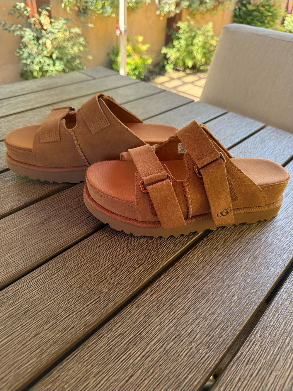 UGG Chestnut Suede Double-Strap Platform Slides - Picture 4 of 7